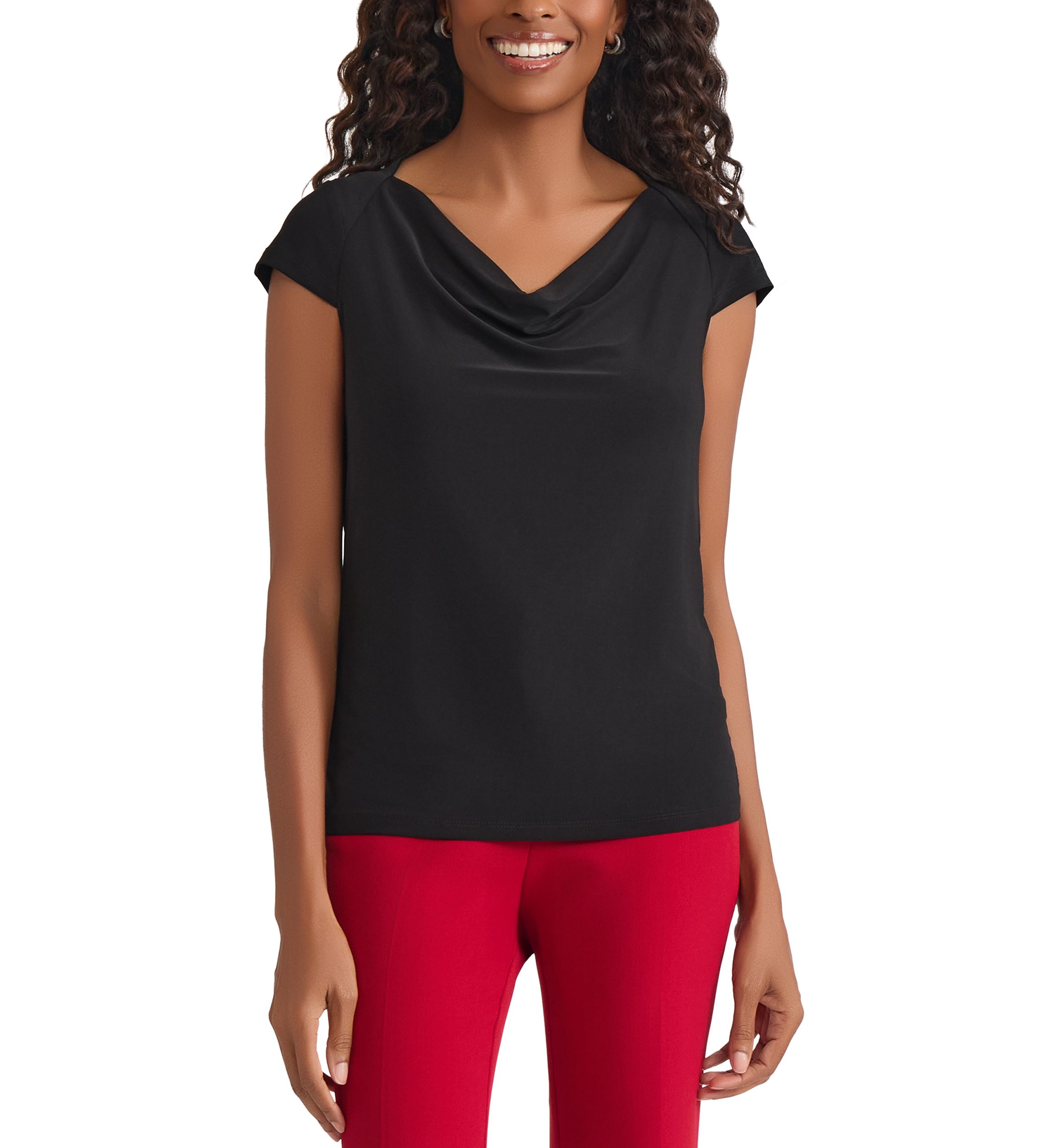 Womens Cap Sleeve Cowl Neck Knit Top 
