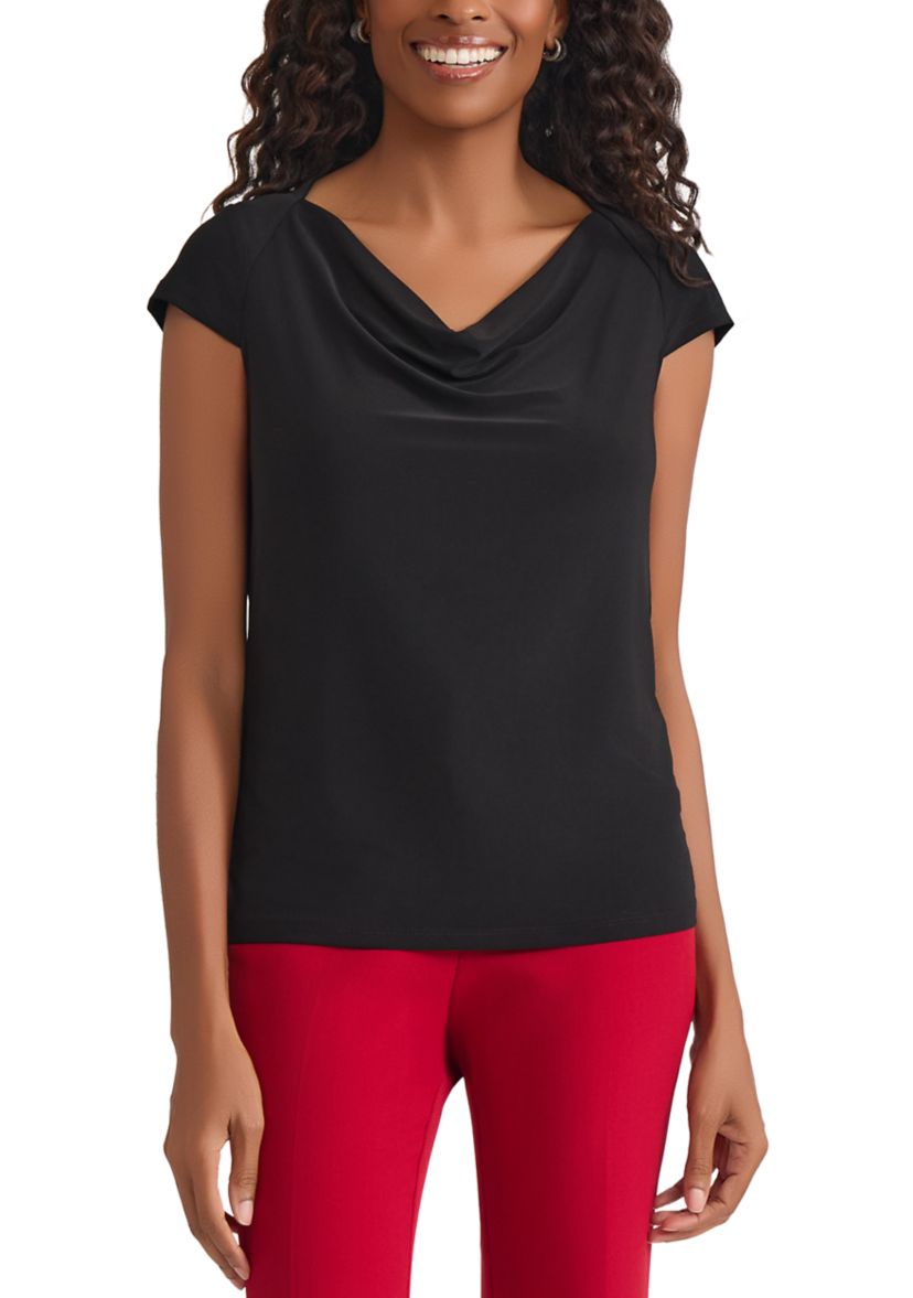 Womens Cap Sleeve Cowl Neck Knit Top 