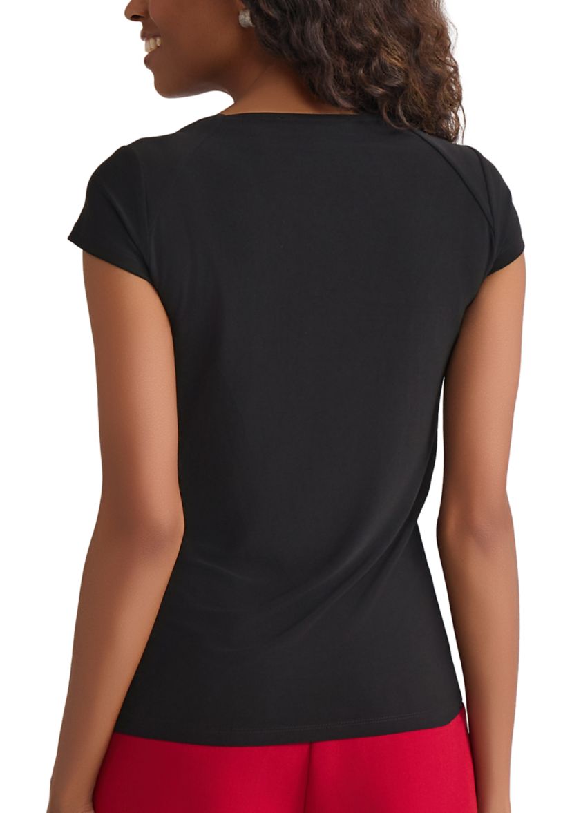 Womens Cap Sleeve Cowl Neck Knit Top 