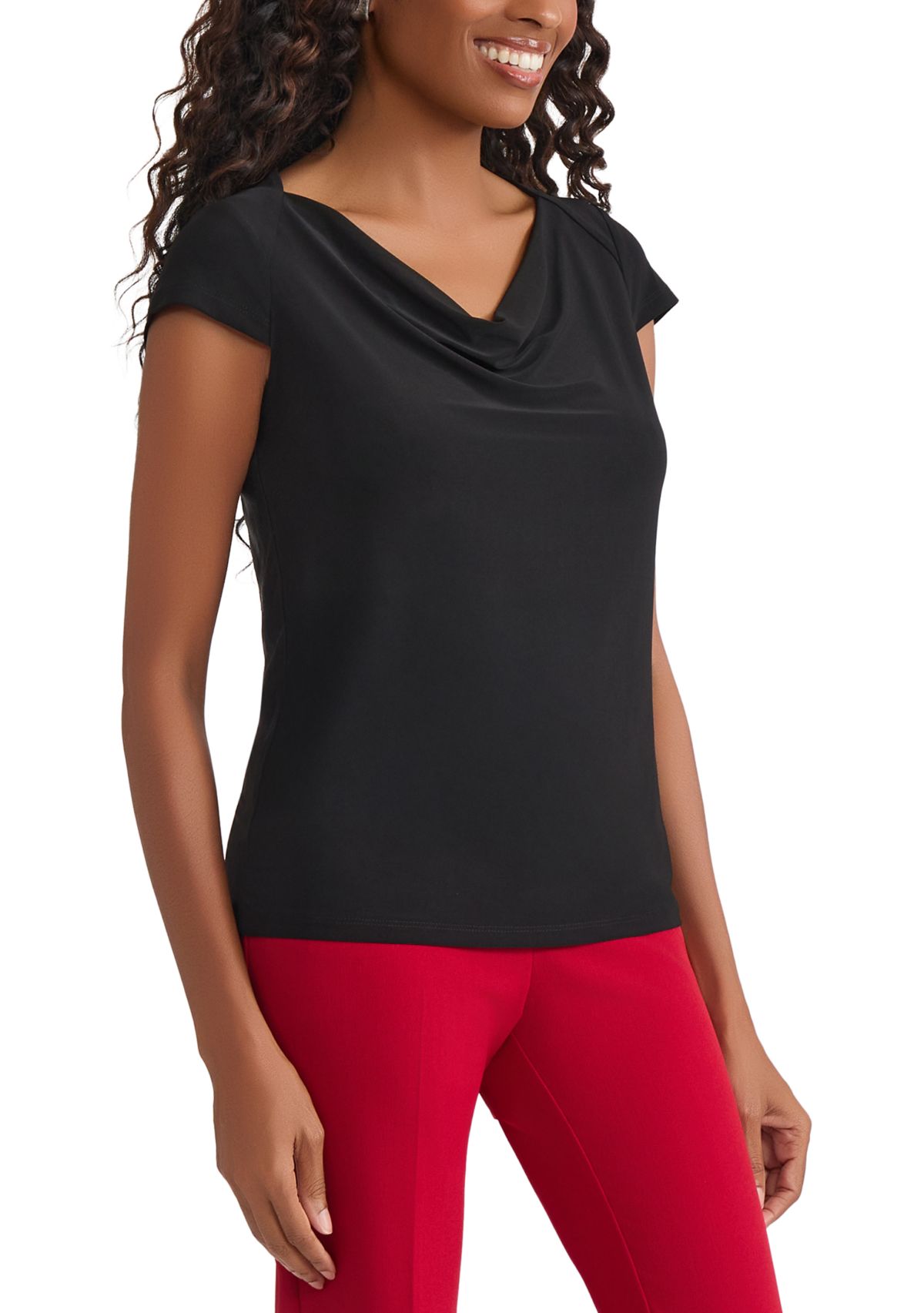 Womens Cap Sleeve Cowl Neck Knit Top 