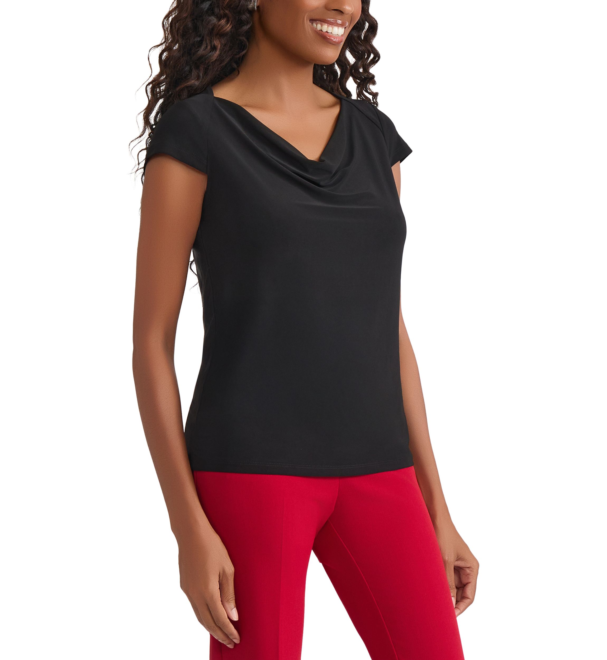 Womens Cap Sleeve Cowl Neck Knit Top 