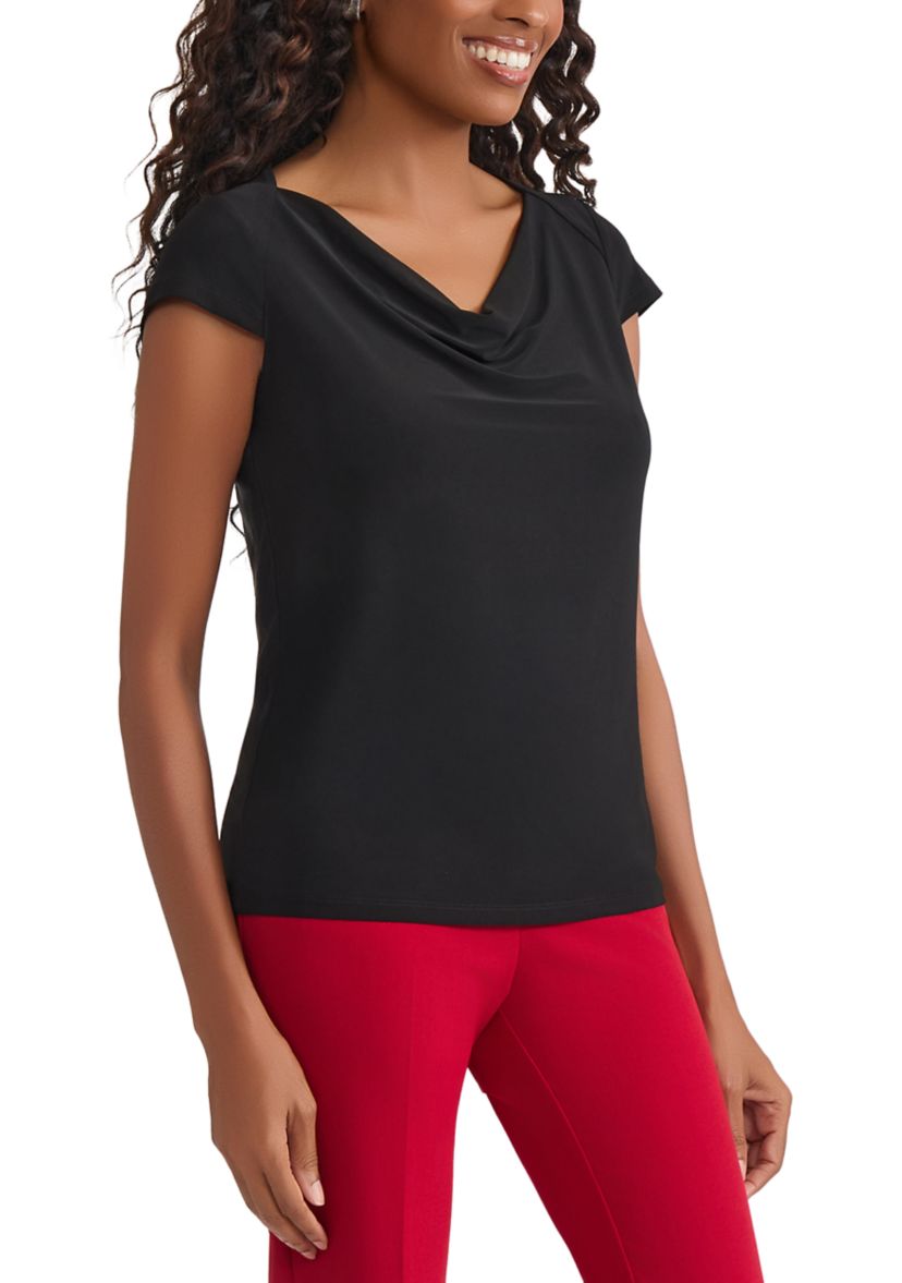 Womens Cap Sleeve Cowl Neck Knit Top 