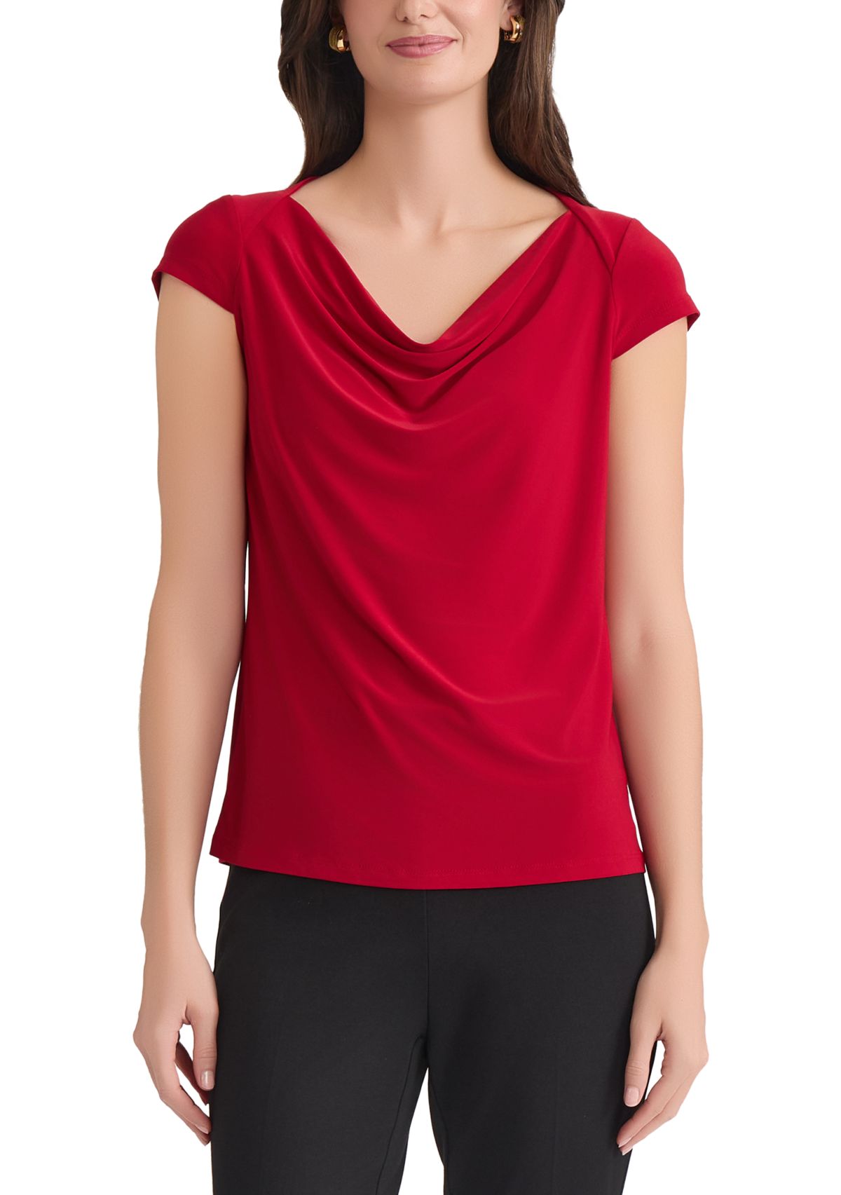 Petite Cap Sleeve Cowl Neck Knit Top 