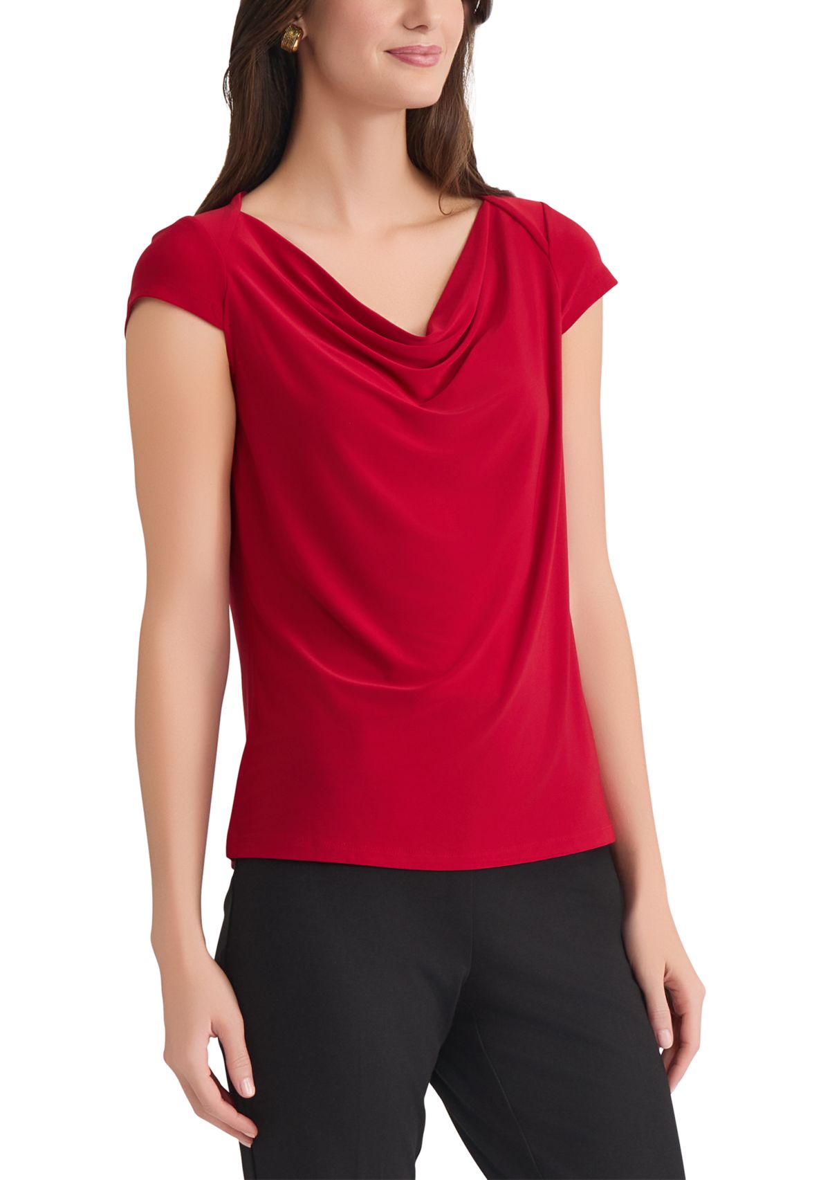 Petite Cap Sleeve Cowl Neck Knit Top 