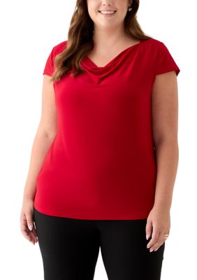 Kasper Women's Plus Size Cap Sleeve Cowl Neck Knit Top