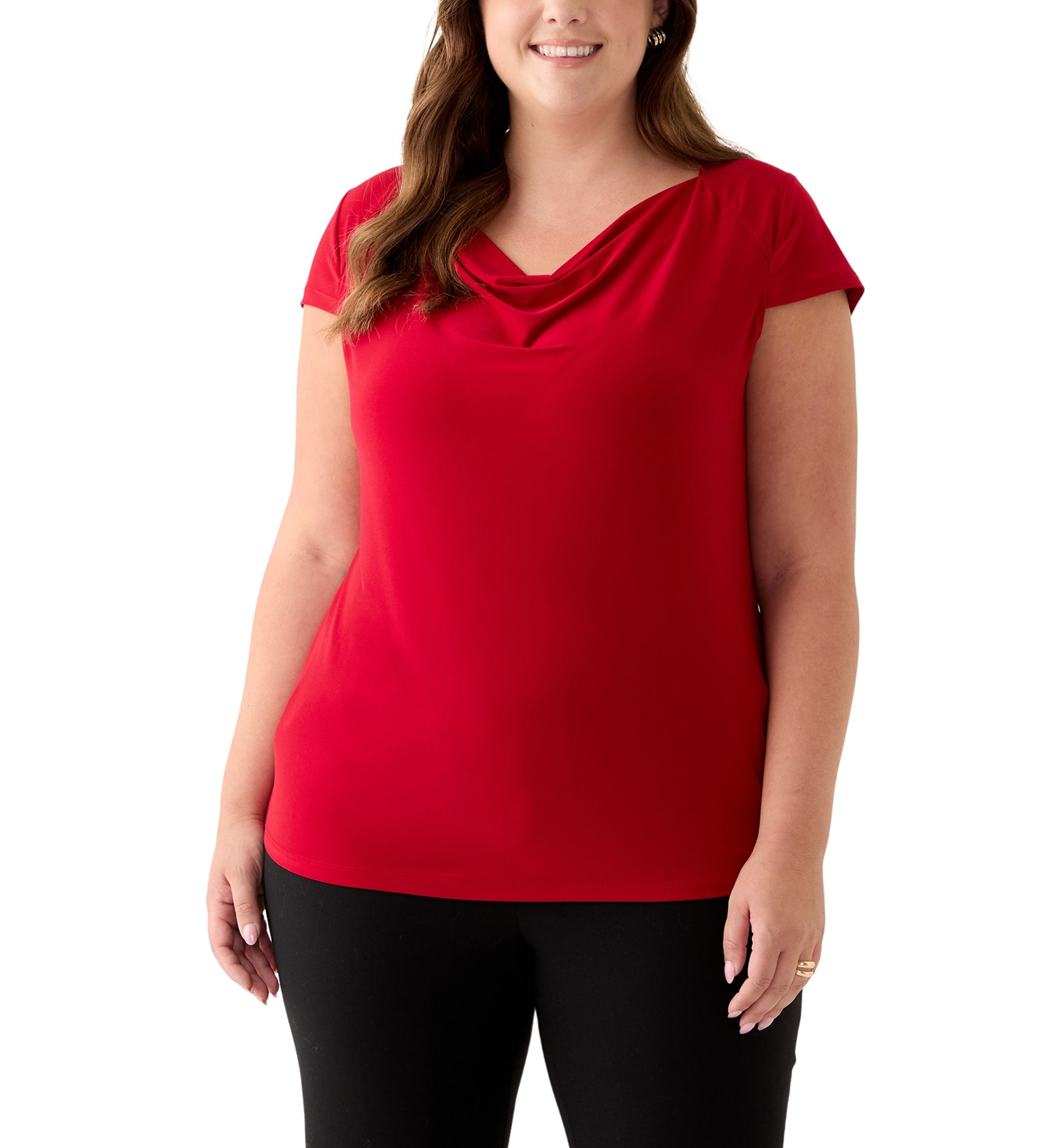 Plus Size Cap Sleeve Cowl Neck Knit Top