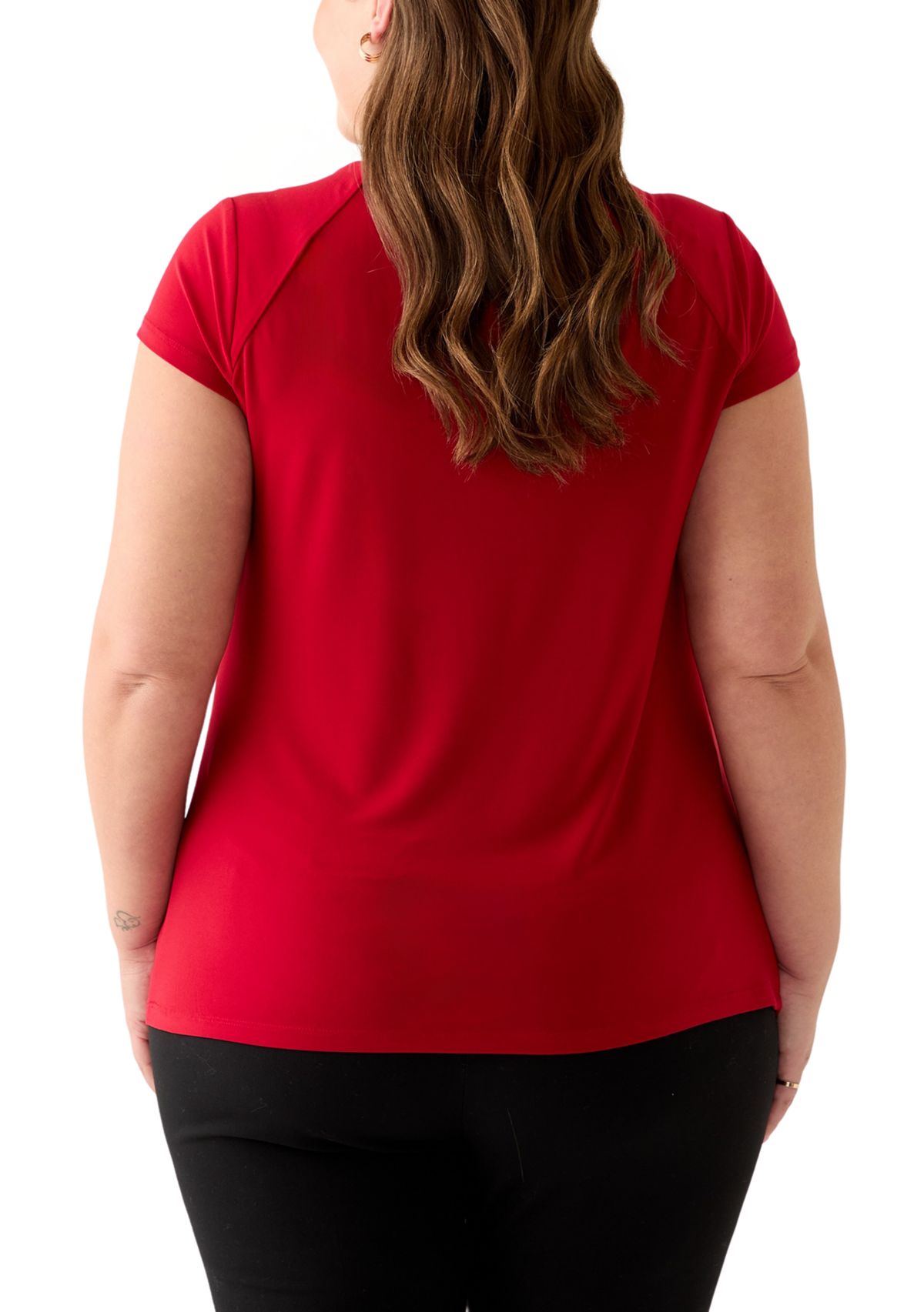 Plus Size Cap Sleeve Cowl Neck Knit Top