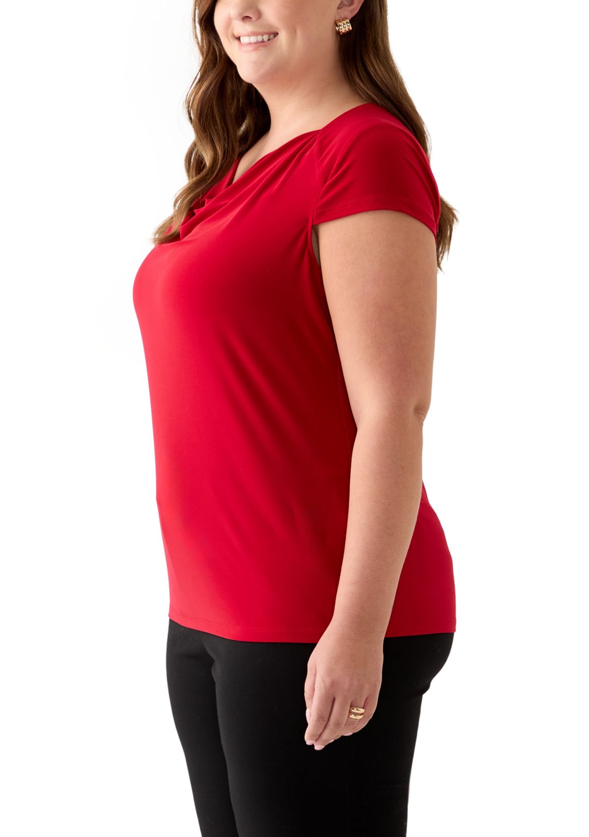Plus Size Cap Sleeve Cowl Neck Knit Top