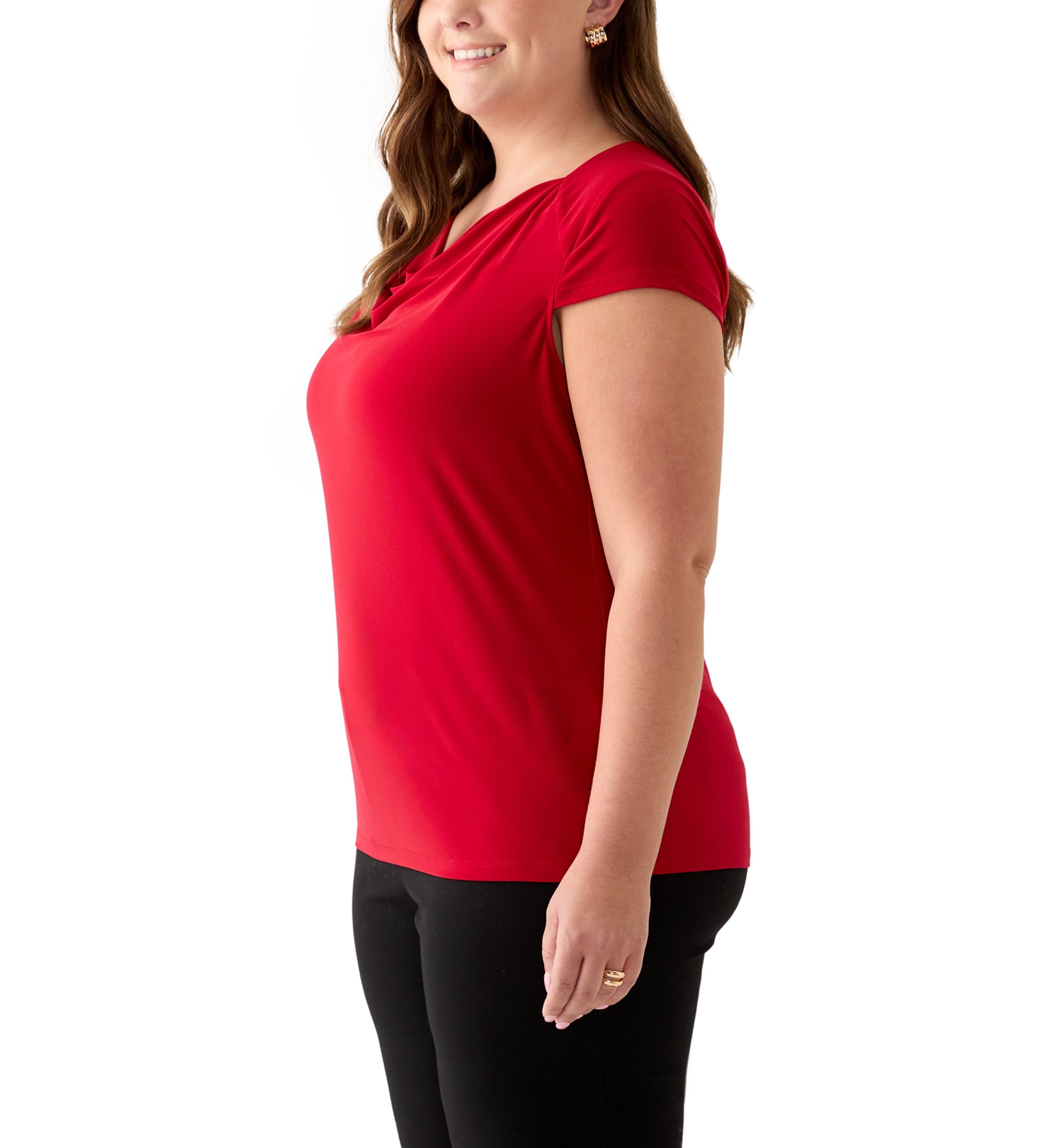 Plus Size Cap Sleeve Cowl Neck Knit Top
