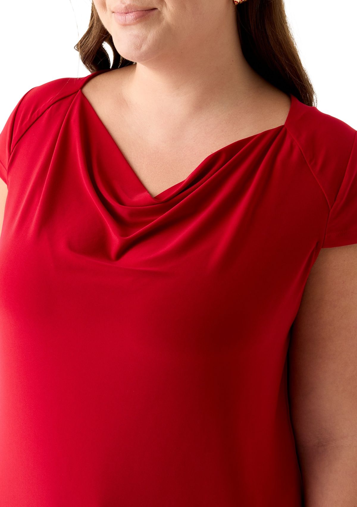 Plus Size Cap Sleeve Cowl Neck Knit Top