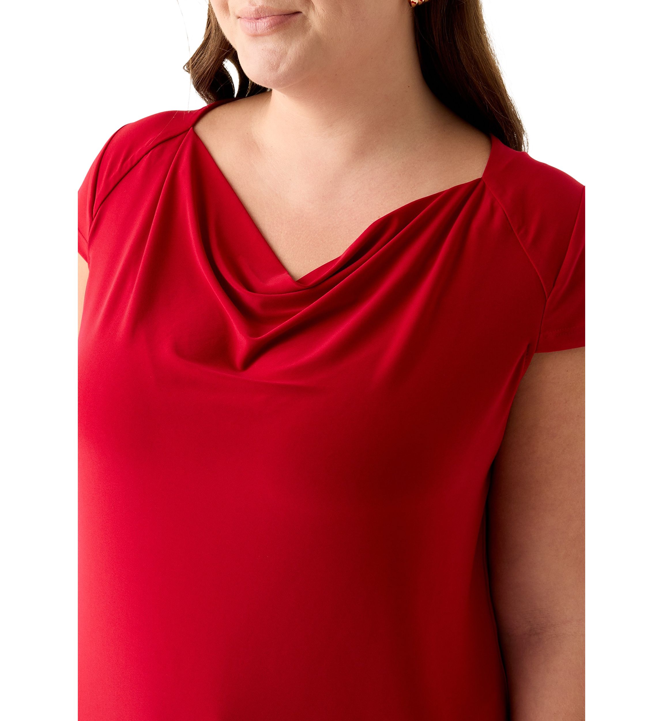 Plus Size Cap Sleeve Cowl Neck Knit Top