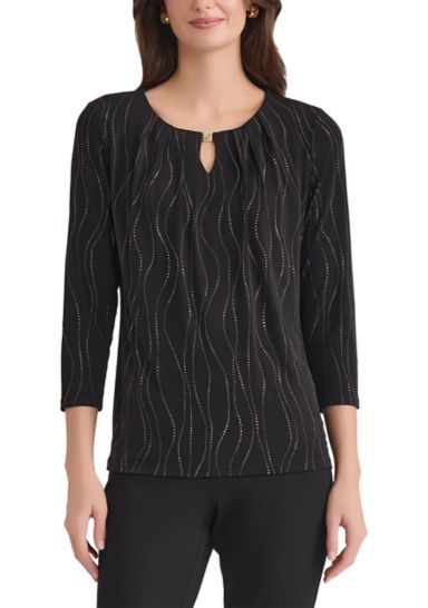 Women's Dewdrop 3/4 Sleeve Pleat Neck Knit Top 