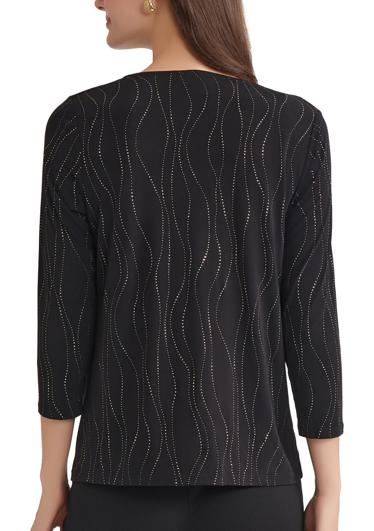 Womens Dewdrop 3/4 Sleeve Pleat Neck Knit Top 