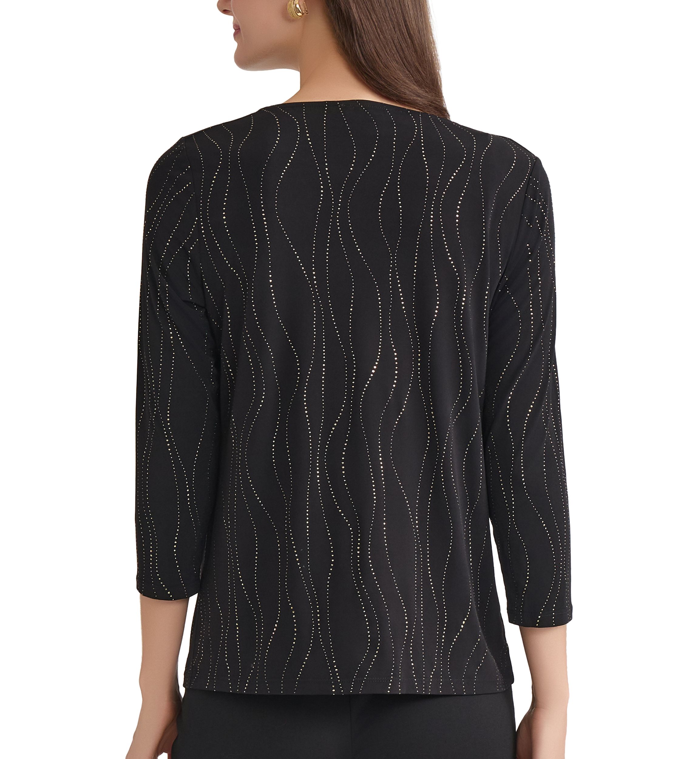 Womens Dewdrop 3/4 Sleeve Pleat Neck Knit Top 