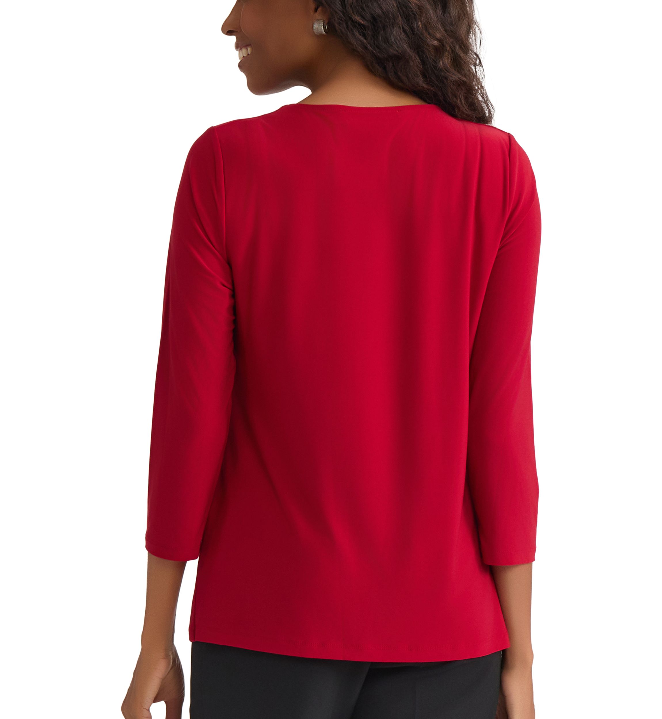 Womens 3/4 Sleeve Pleat Neck Knit Top 