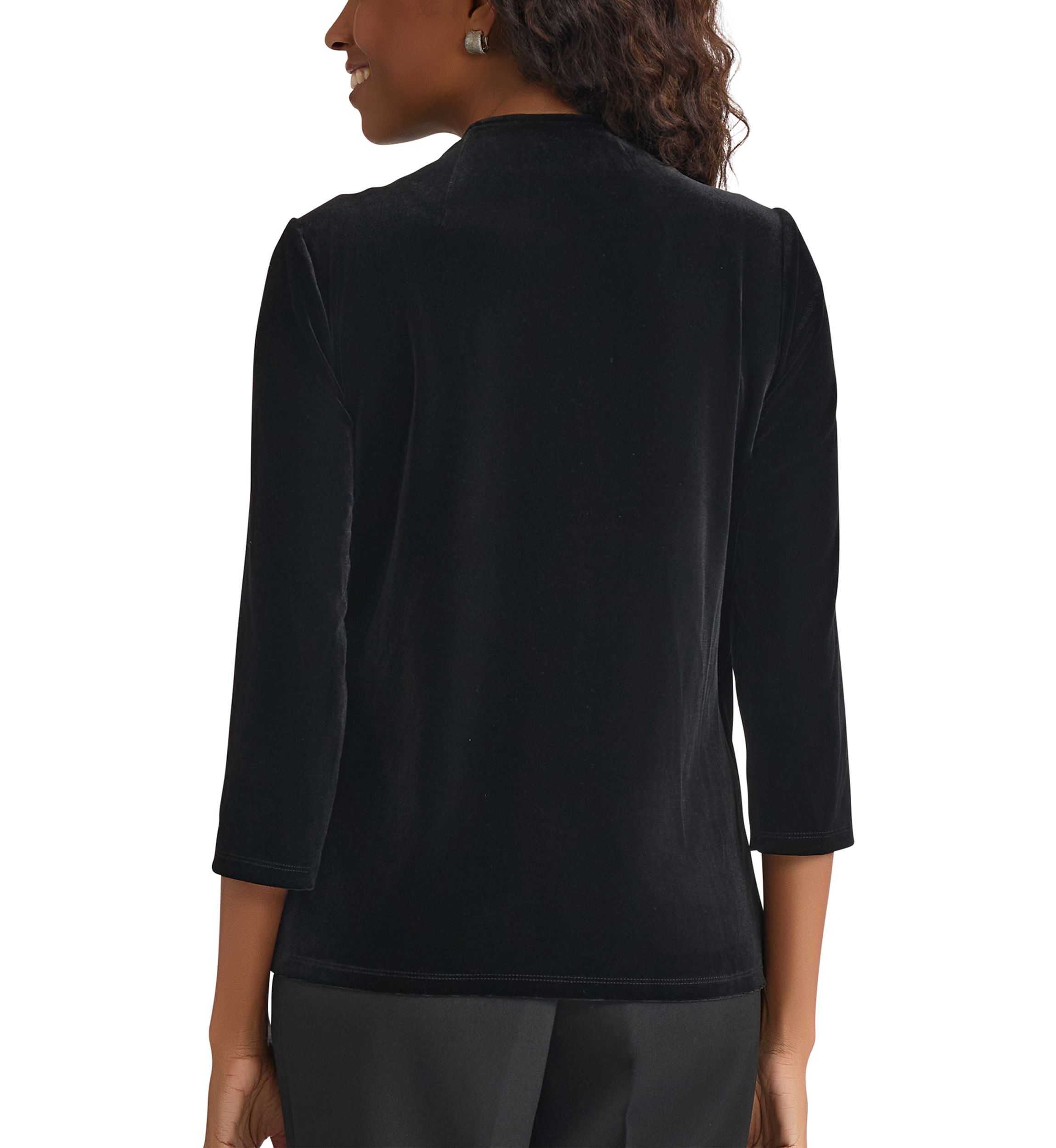 Womens 3/4 Sleeve Velvet Wrap Top with Embellishment