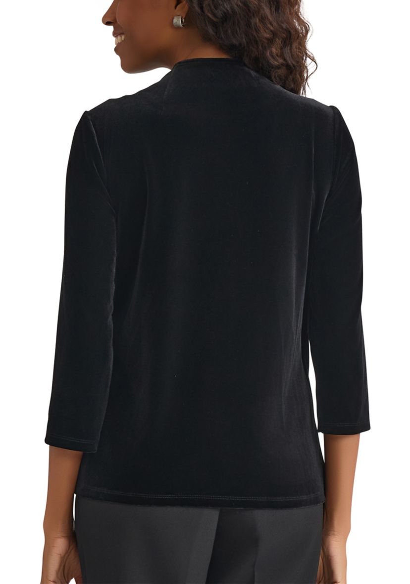 Womens 3/4 Sleeve Velvet Wrap Top with Embellishment