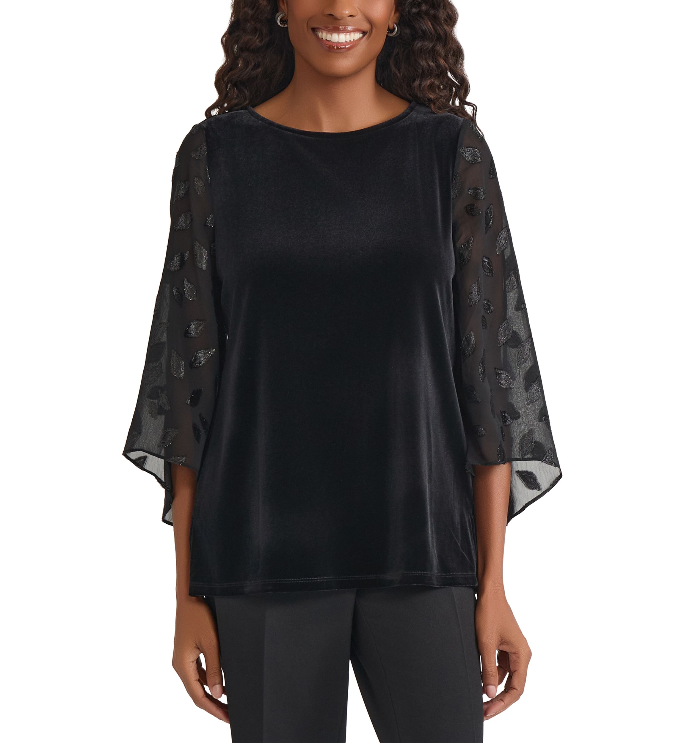 Womens Mixed Media Velvet Top