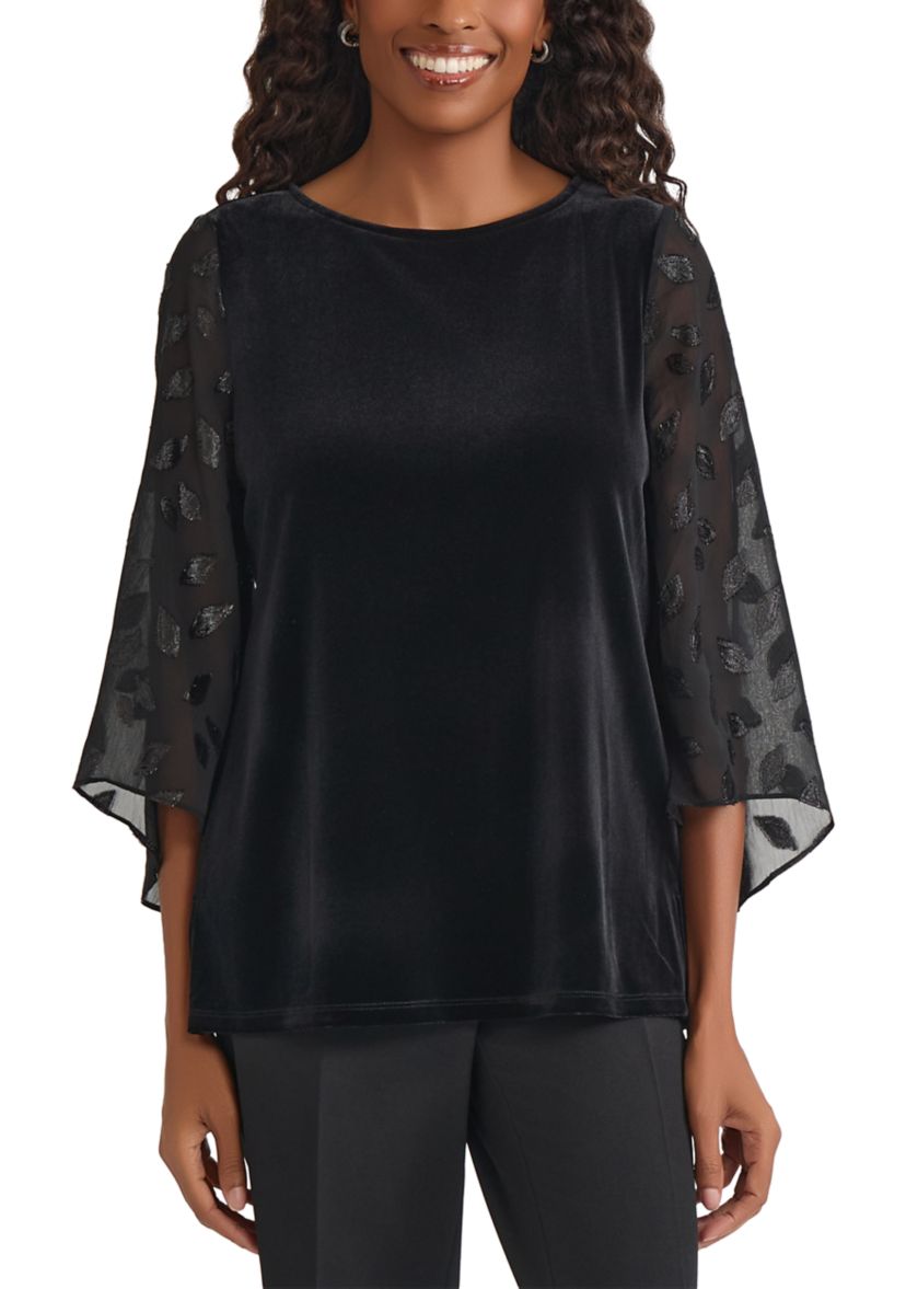 Womens Mixed Media Velvet Top