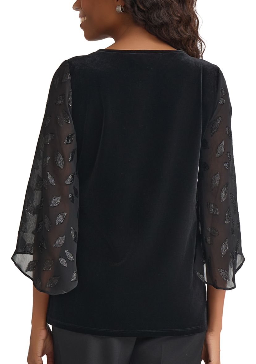 Womens Mixed Media Velvet Top