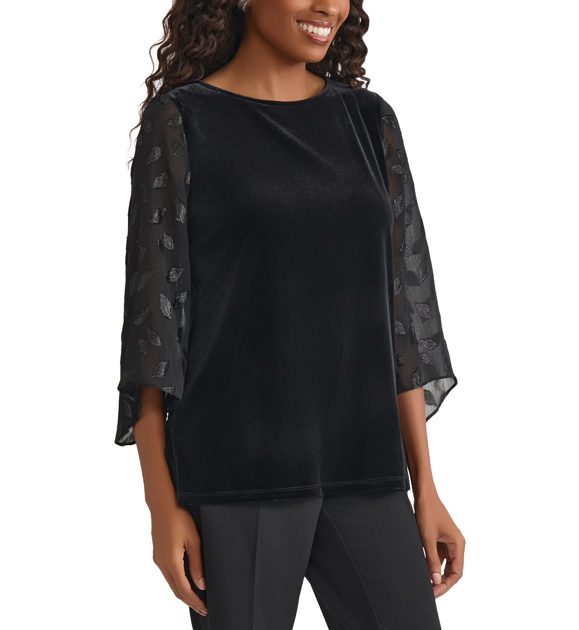 Womens Mixed Media Velvet Top