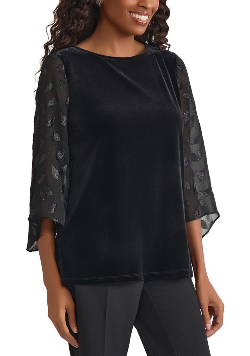 Womens Mixed Media Velvet Top
