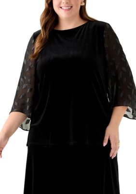 Kasper Women's Plus Size Mixed Media Velvet Top