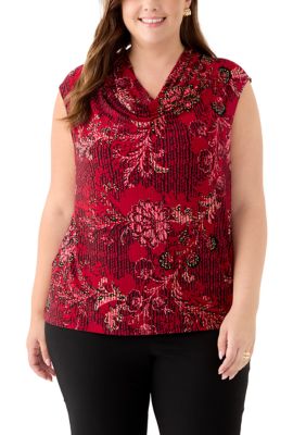 Kasper Women's Plus Size Cap Sleeve Cowl Neck Knit Top
