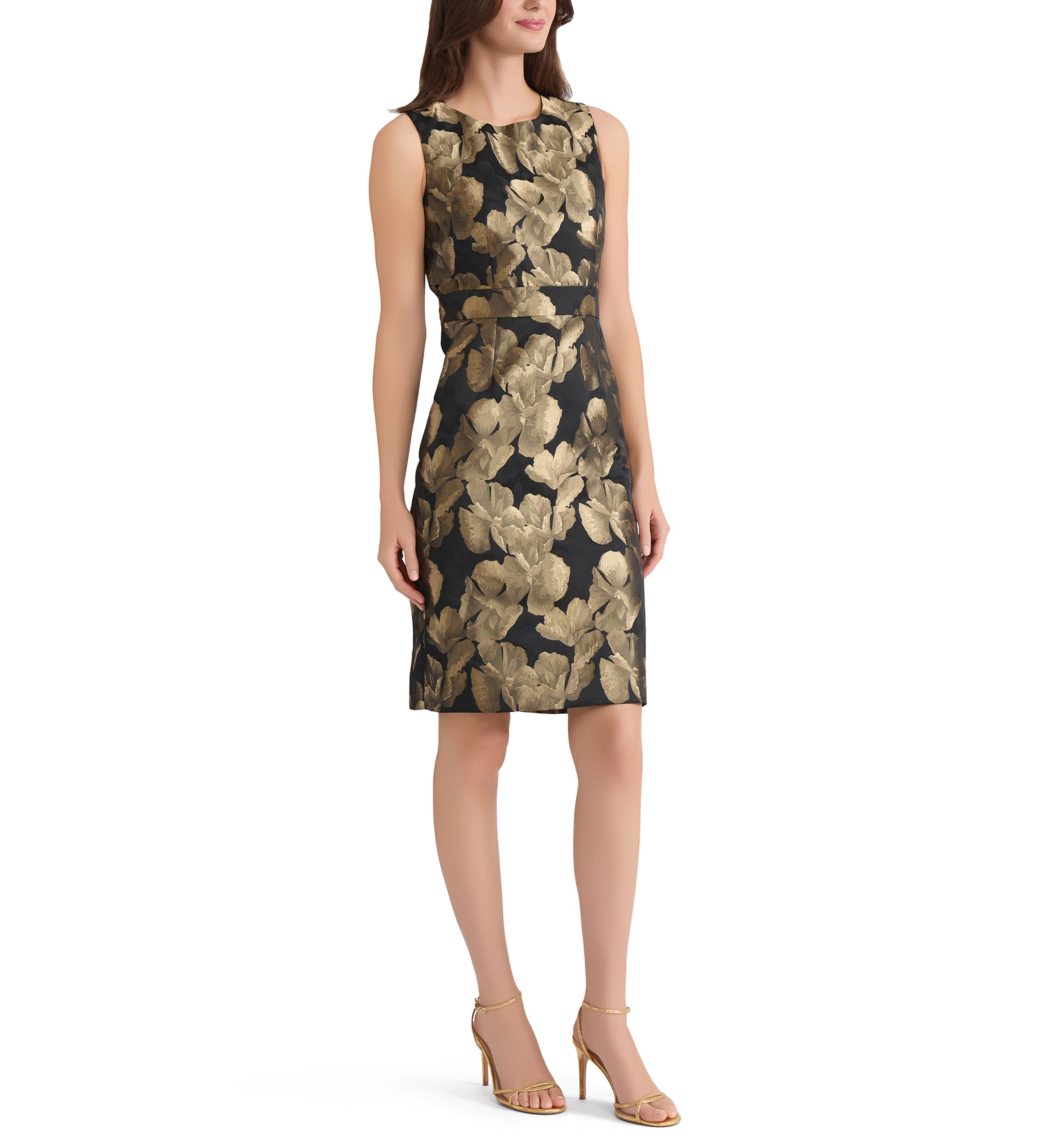 Womens Floral Jacquard Sheath Dress