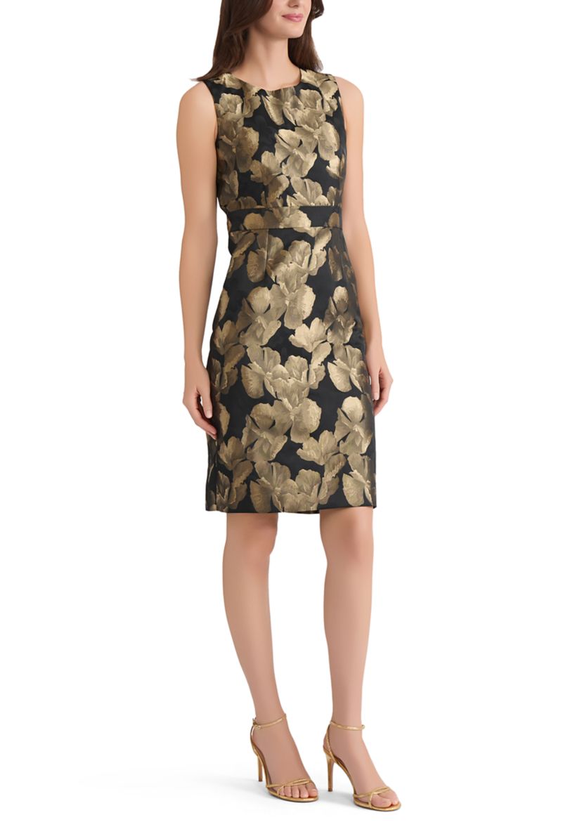 Womens Floral Jacquard Sheath Dress