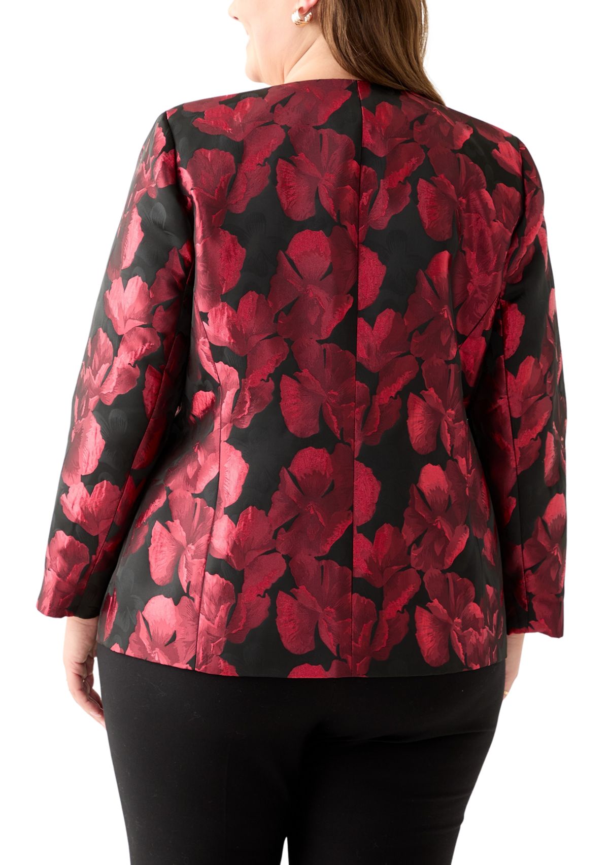 Plus Size Jacquard Collarless Jacket