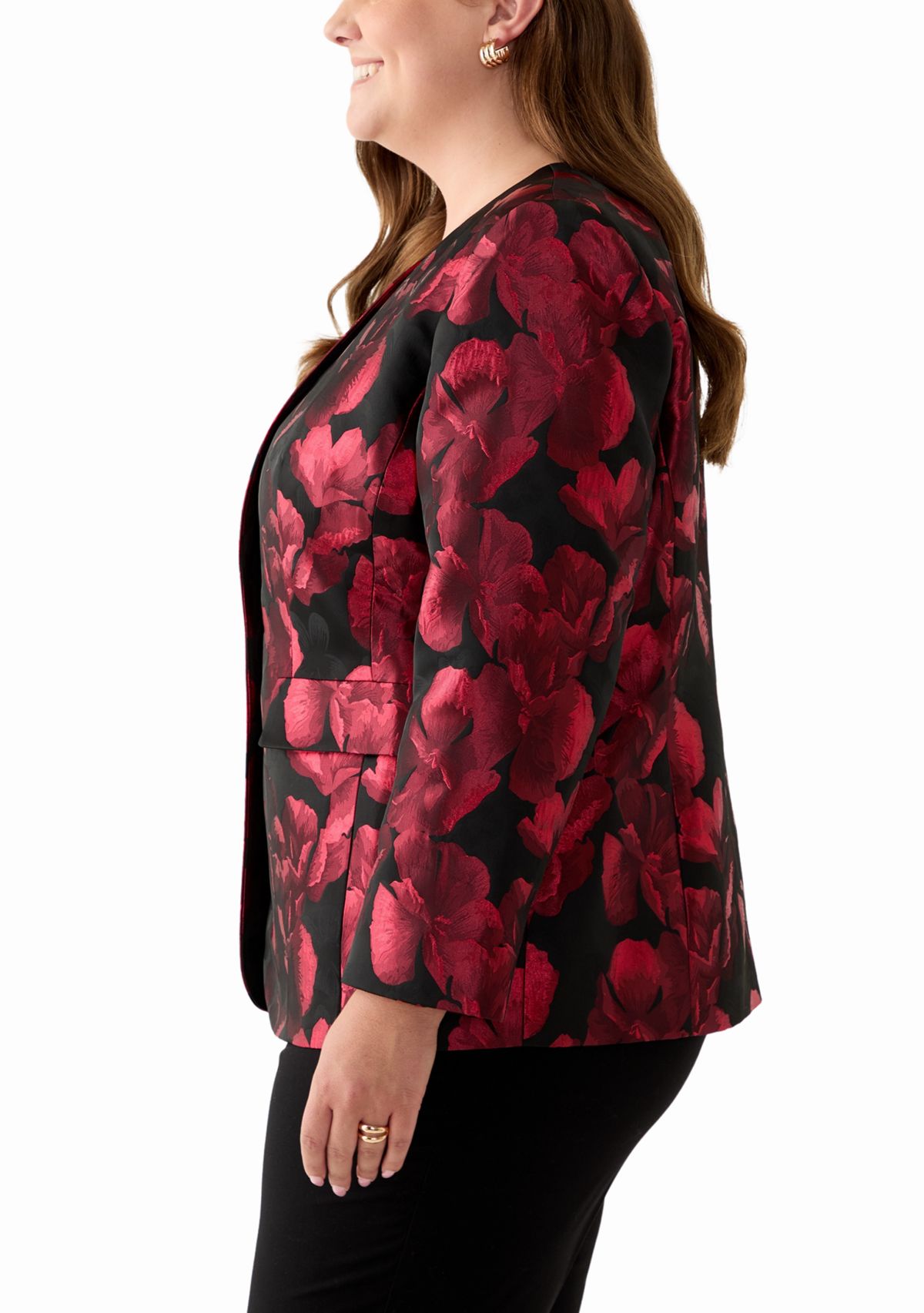 Plus Size Jacquard Collarless Jacket
