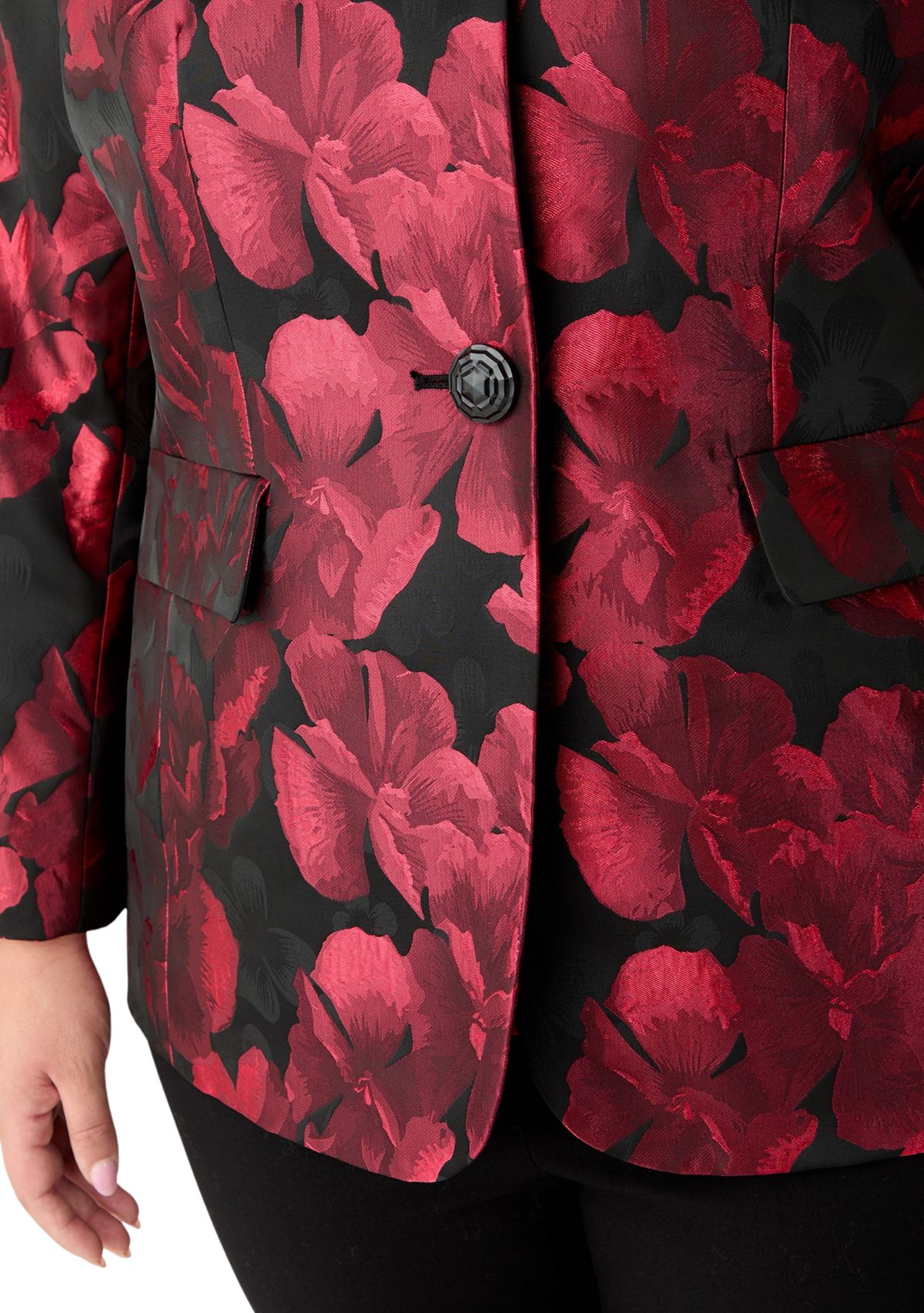 Plus Size Jacquard Collarless Jacket