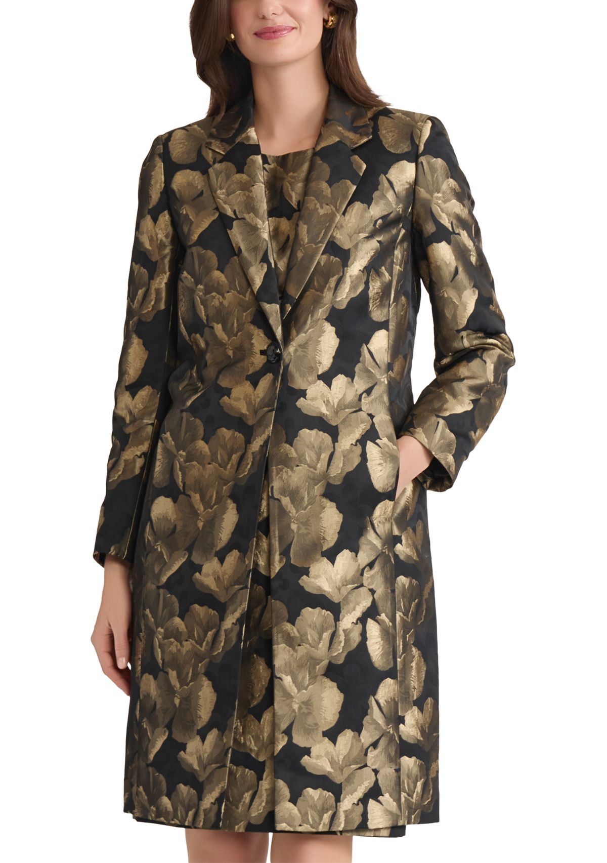 Womens Floral Jacquard One-Button Topper 