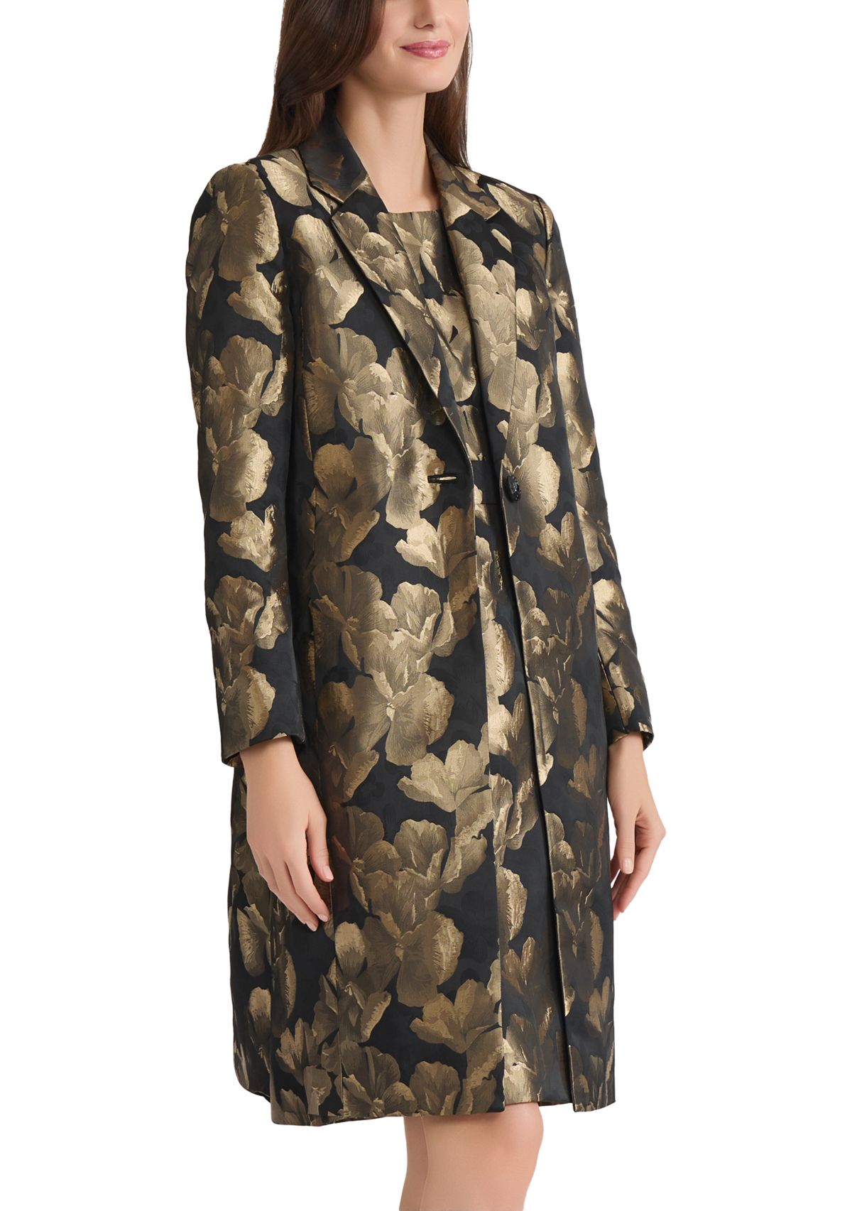 Womens Floral Jacquard One-Button Topper 