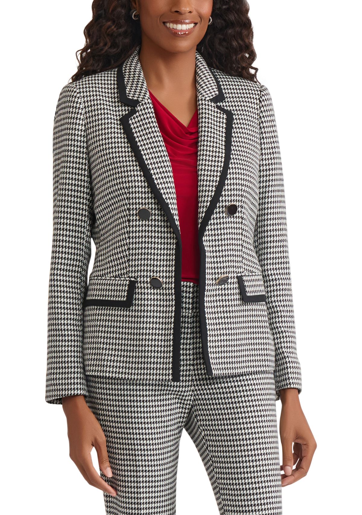 Womens Houndstooth Faux Double Breasted Jacket 