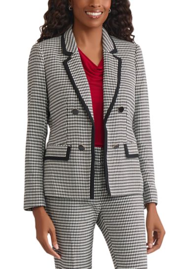 Women's Houndstooth Faux Double Breasted Jacket 