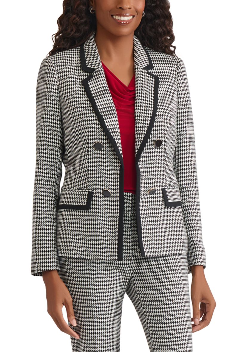 Womens Houndstooth Faux Double Breasted Jacket 