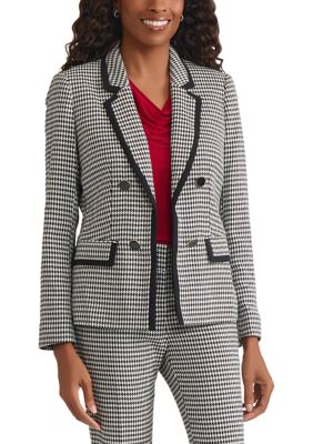 Kasper Women's Petite Houndstooth Faux Double Breasted Jacket
