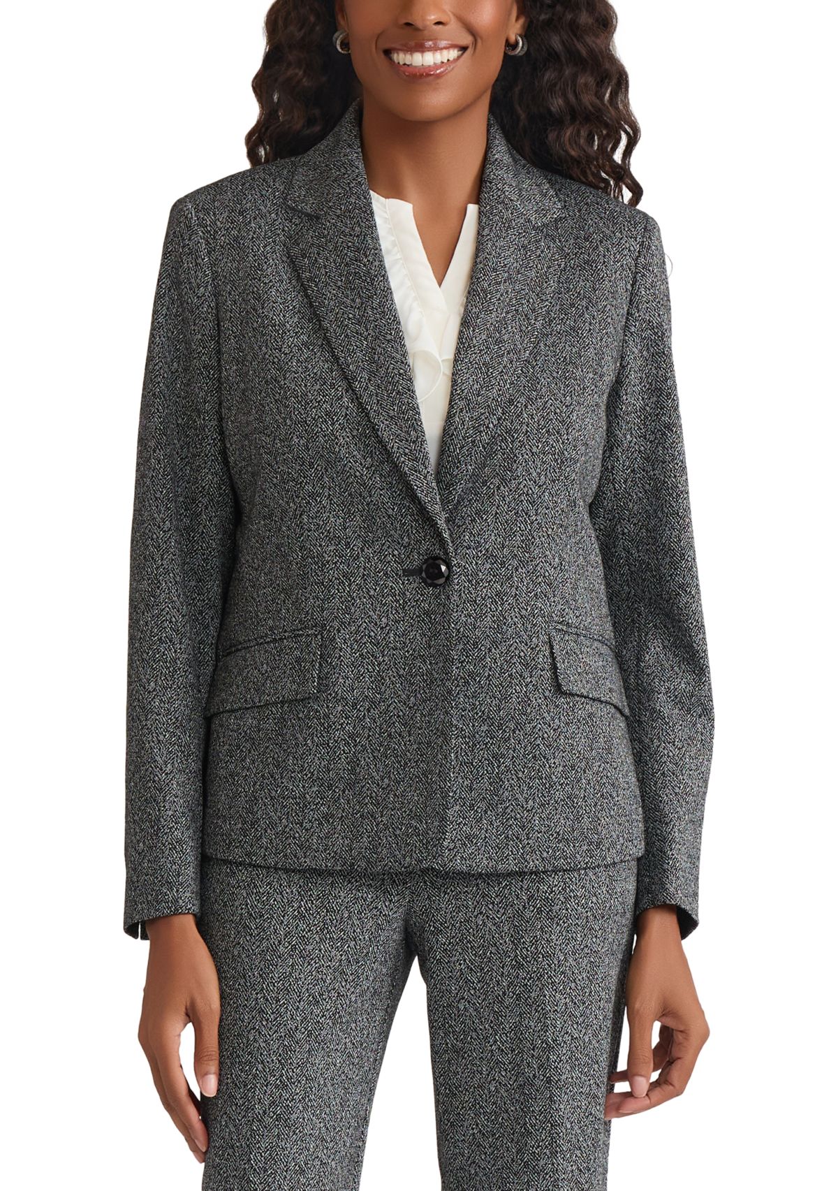 Womens Herringbone One Button Jacket 