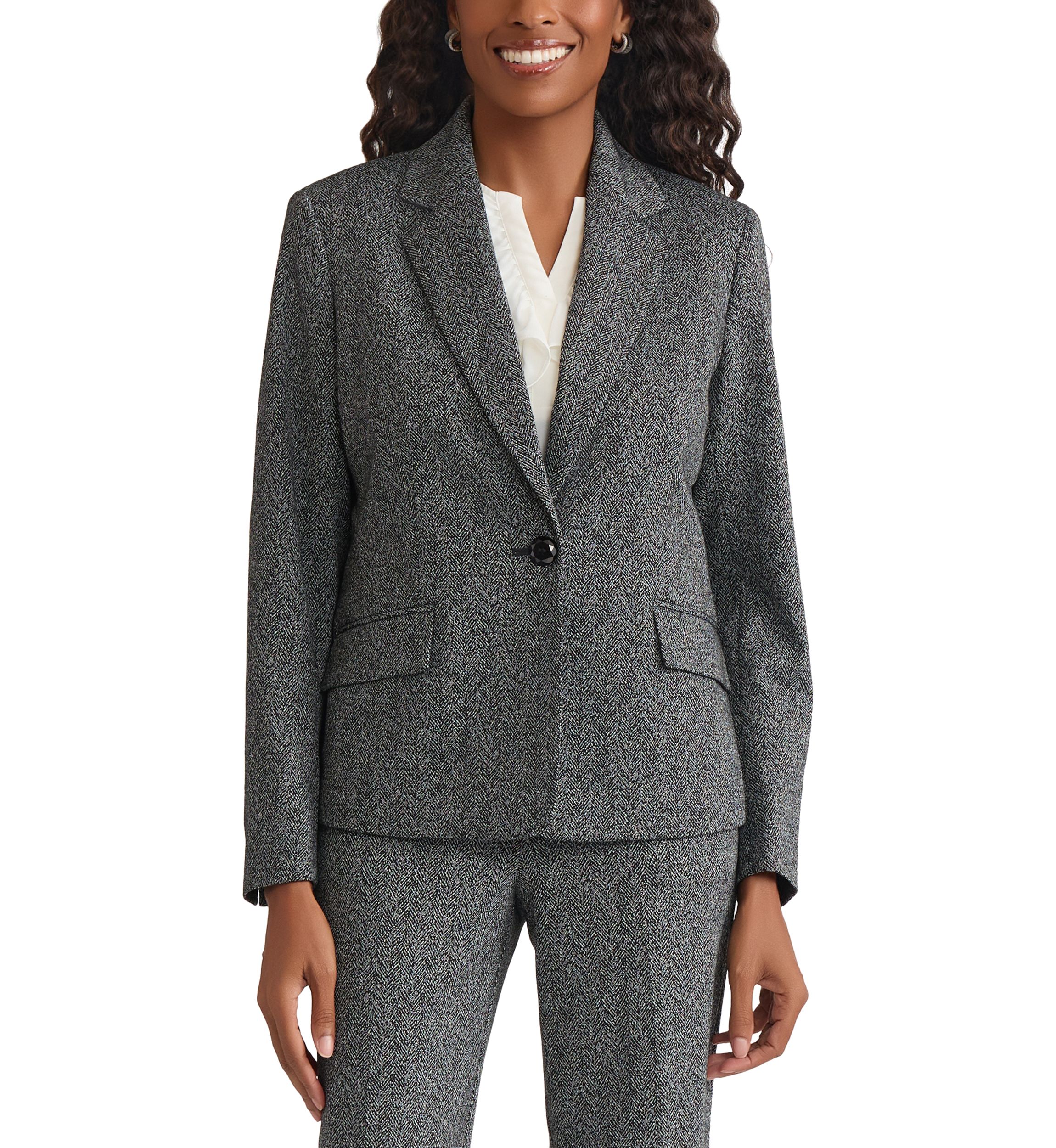 Womens Herringbone One Button Jacket 