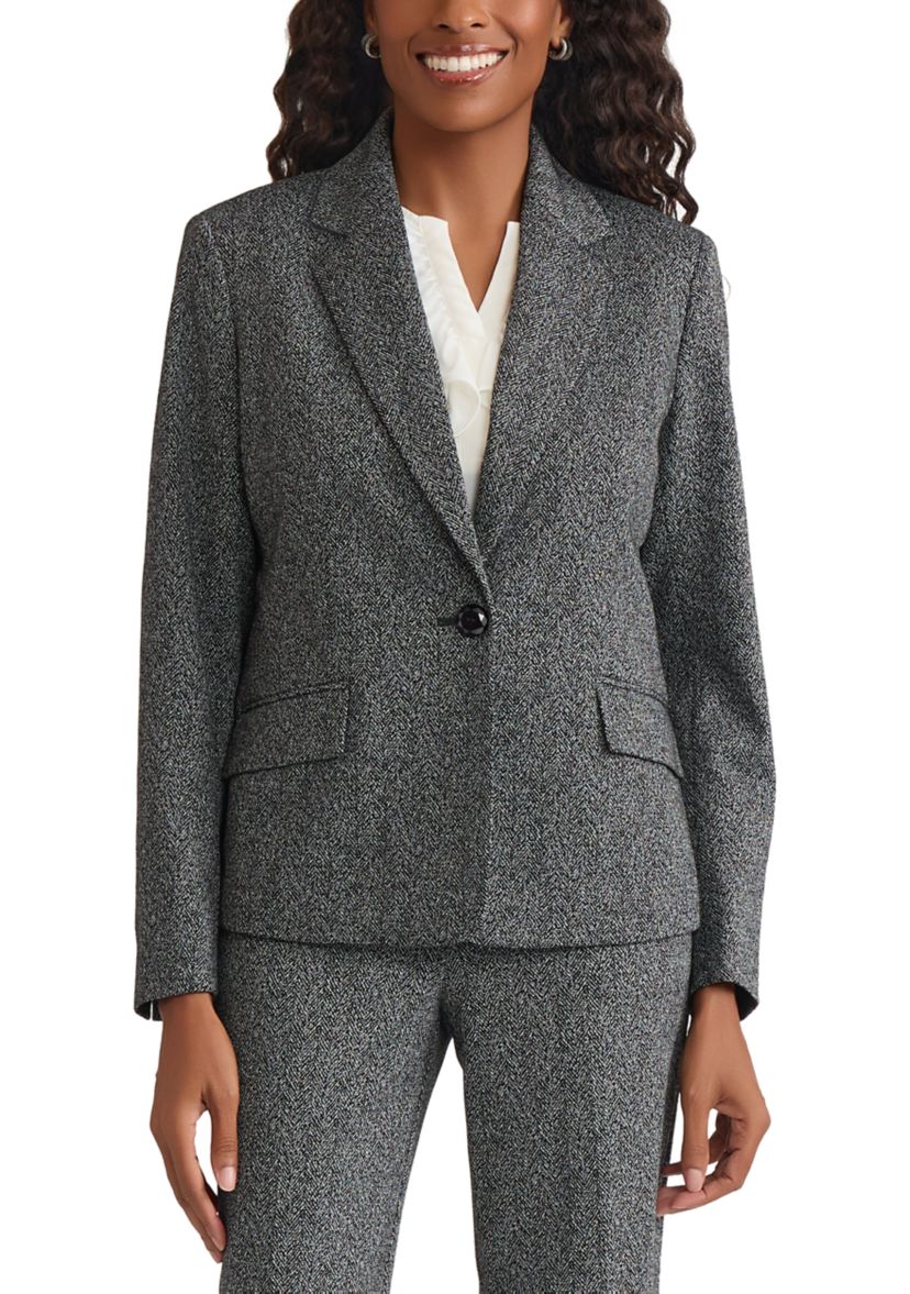 Womens Herringbone One Button Jacket 