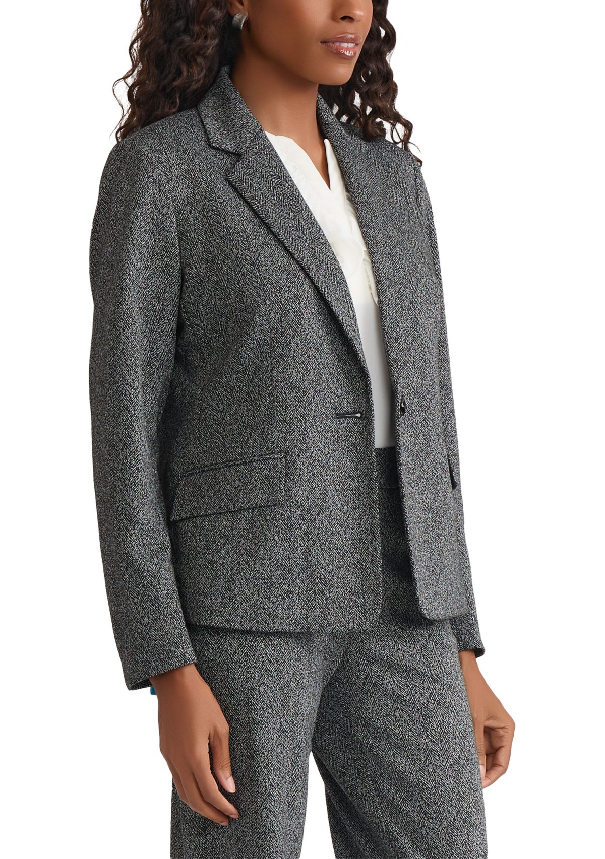 Womens Herringbone One Button Jacket 