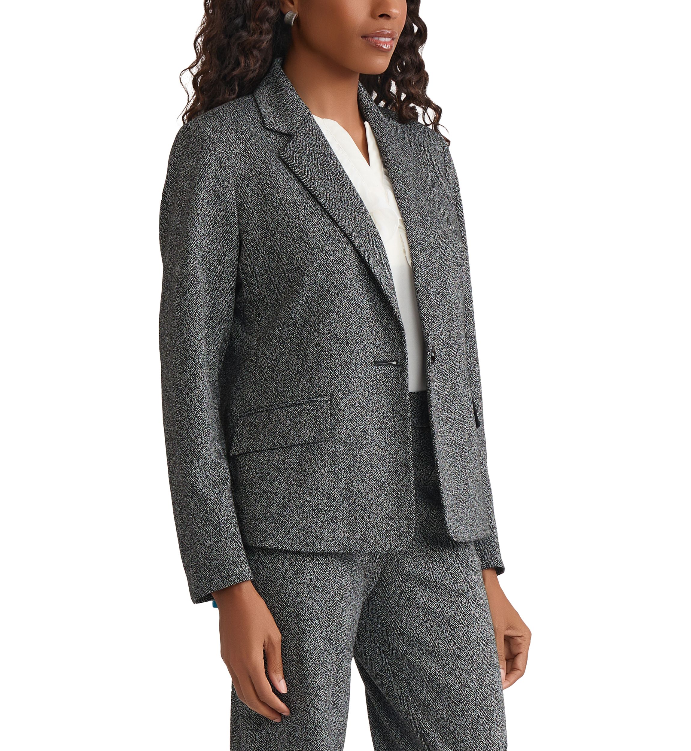 Womens Herringbone One Button Jacket 