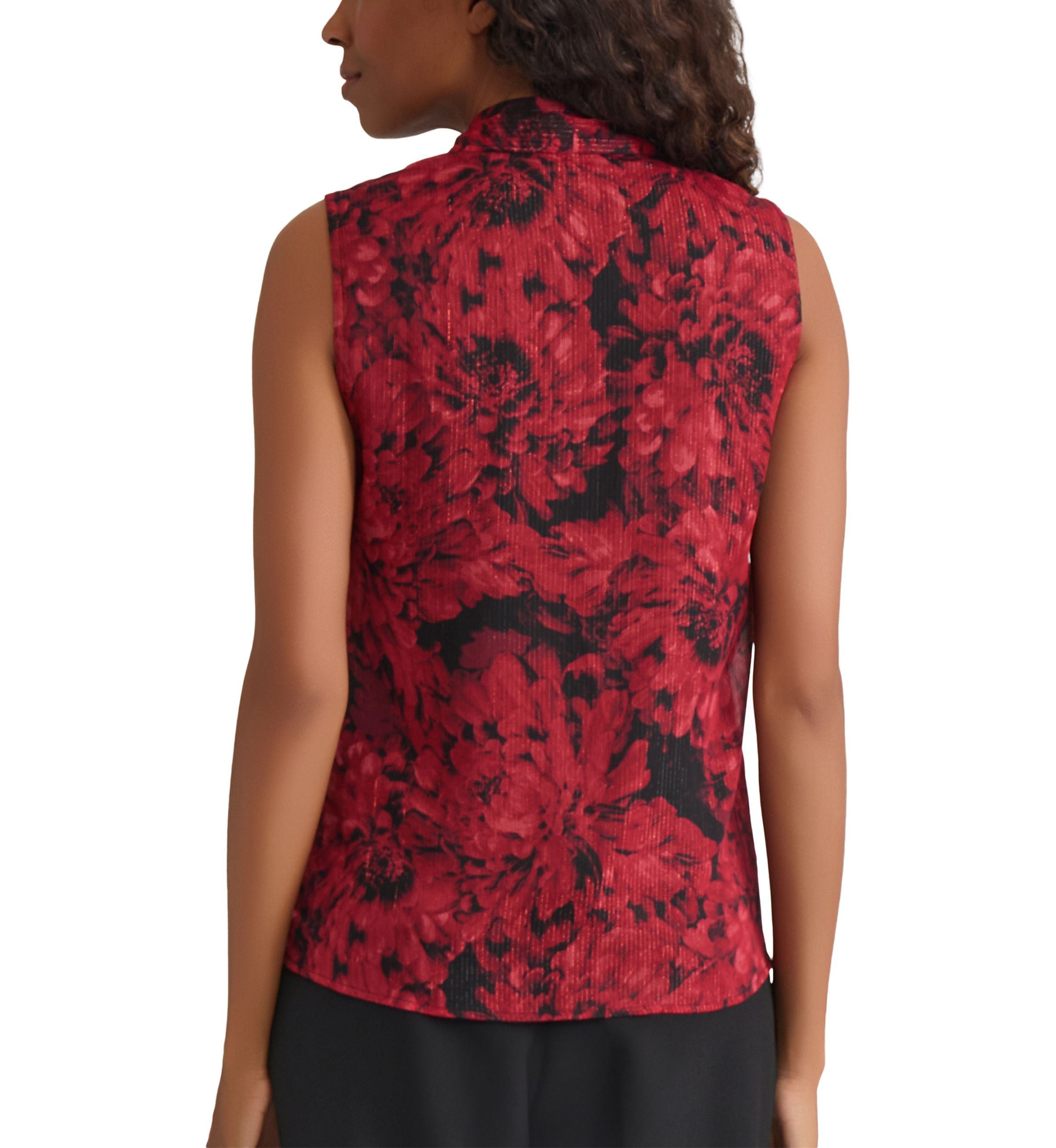 Womens Floral Print Sleeveless Tie Neck Blouse 