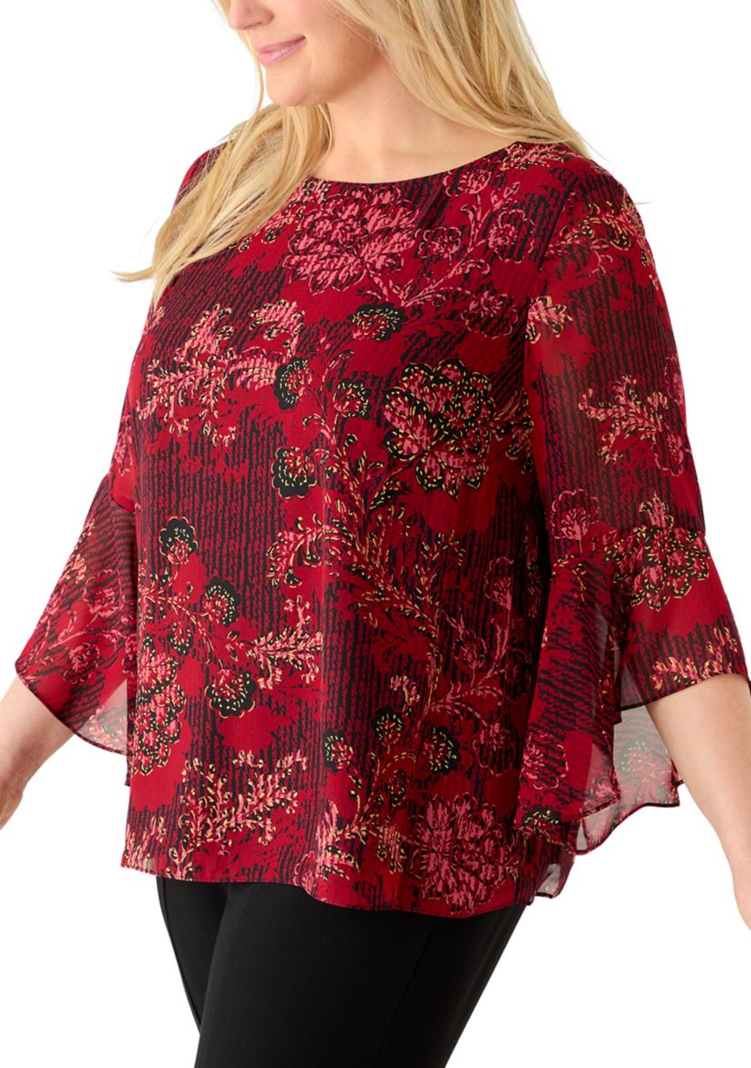 Kasper Plus Size Floral Print Ruffle Sleeve Blouse | Belk