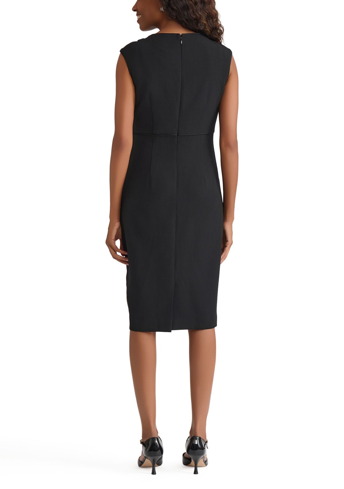 Womens Stretch Crepe Piped Sheath Dress