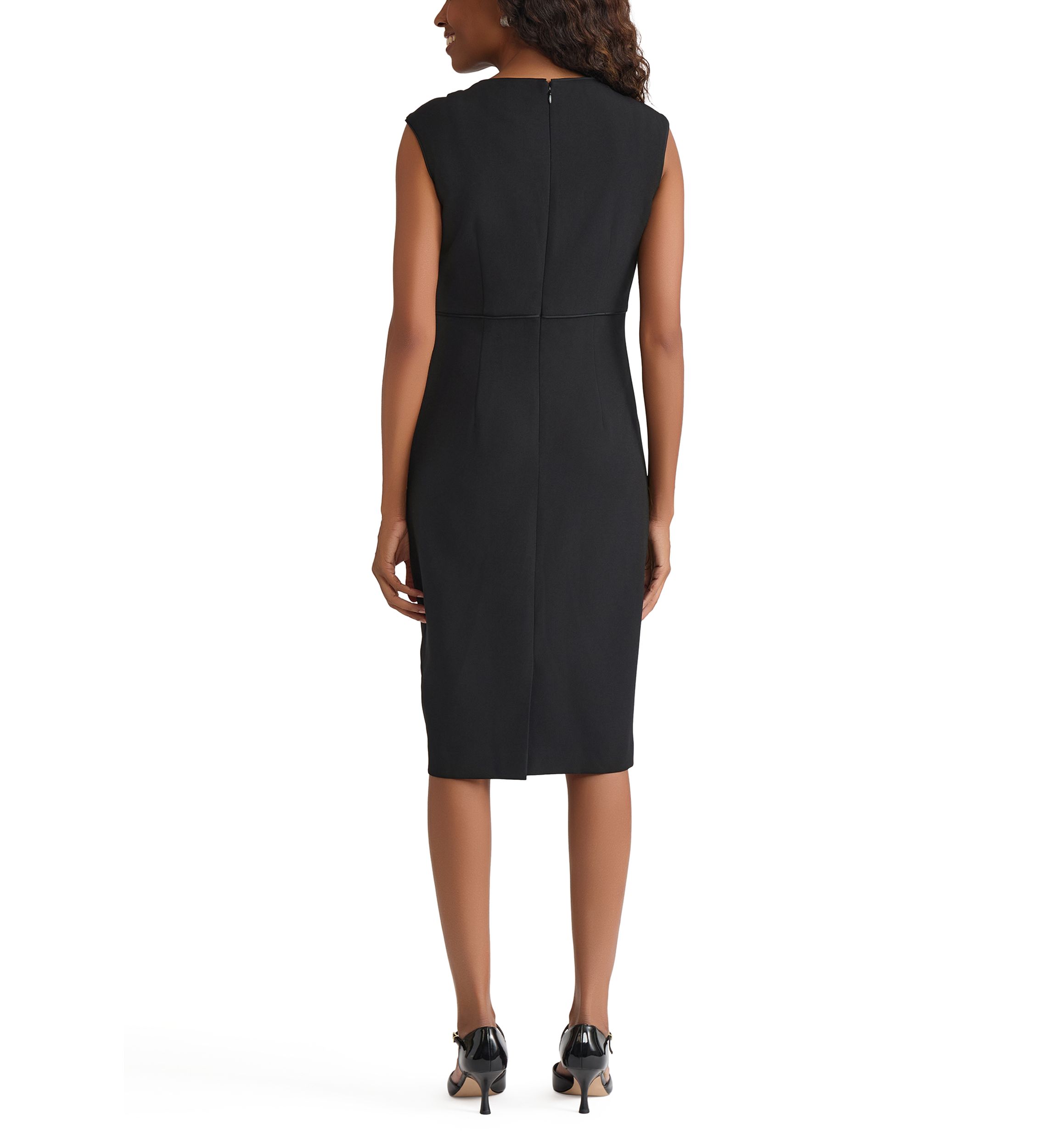 Womens Stretch Crepe Piped Sheath Dress