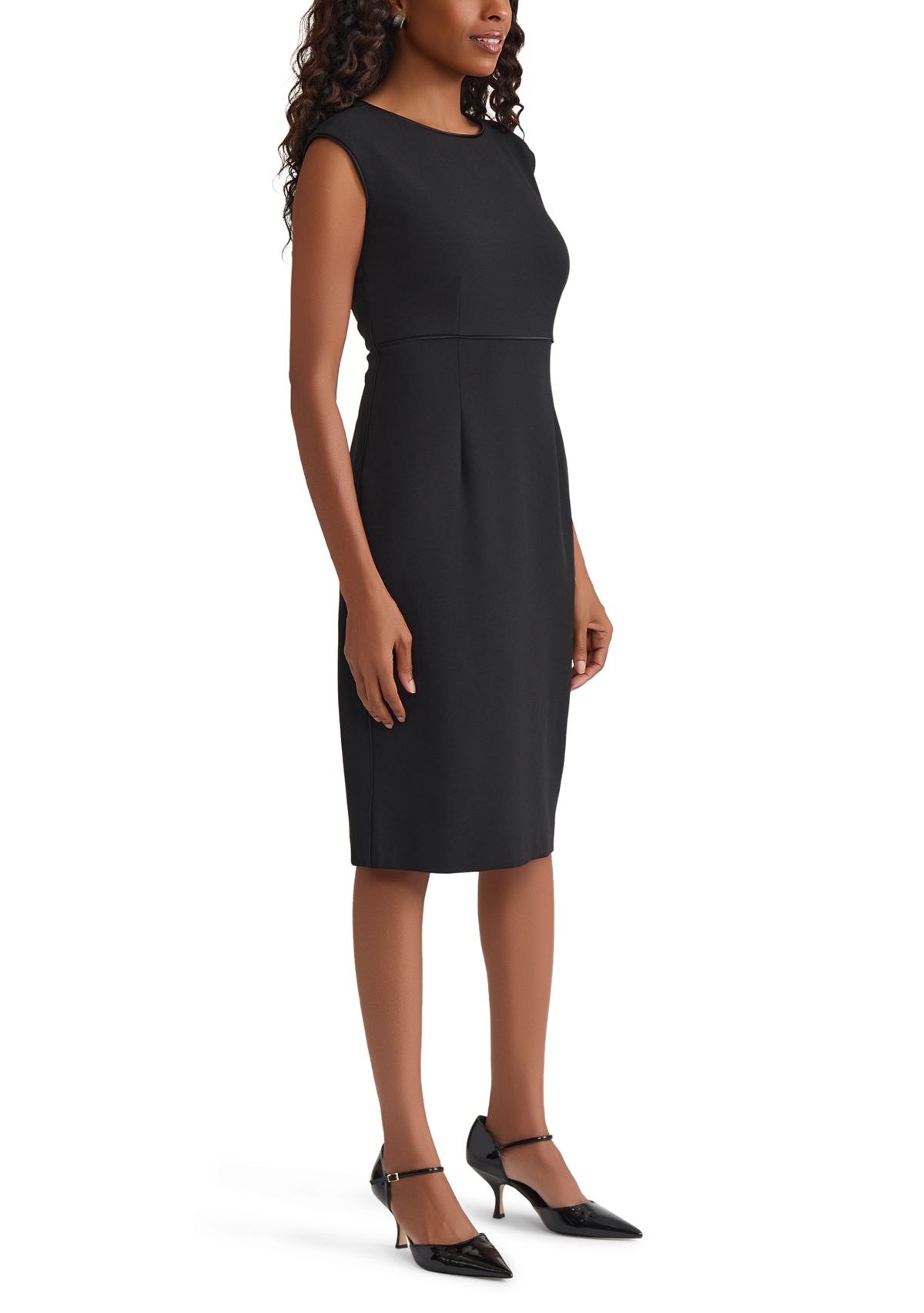 Womens Stretch Crepe Piped Sheath Dress
