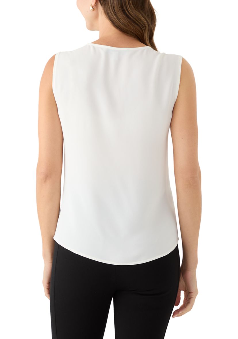 Womens Sleeveless Split Neck Blouse with Ruffle